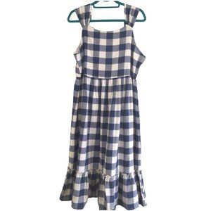 Plaid Checkered Pattern Farm Girl Style Cottagecore Dress (Size: XL)